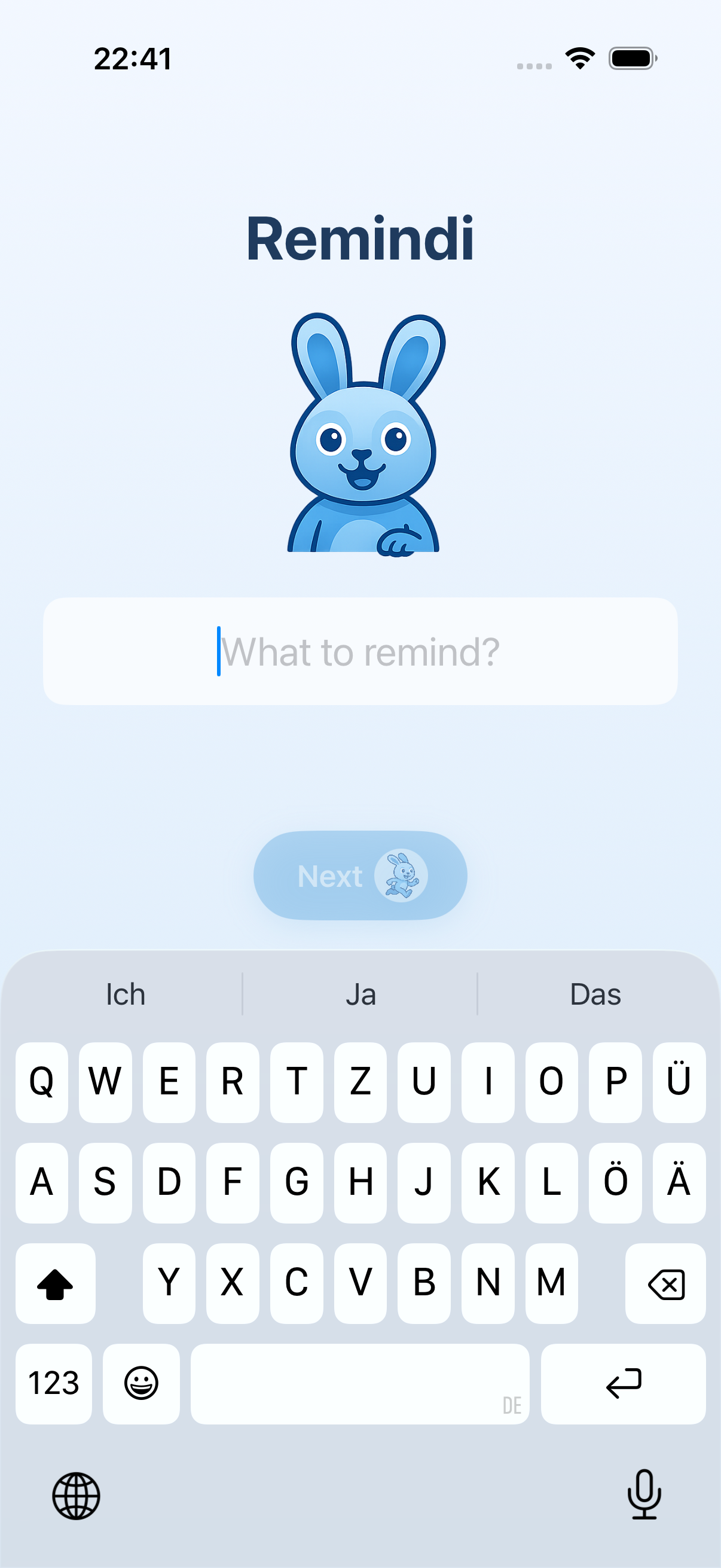 Remindi home screen - ready to create a reminder
