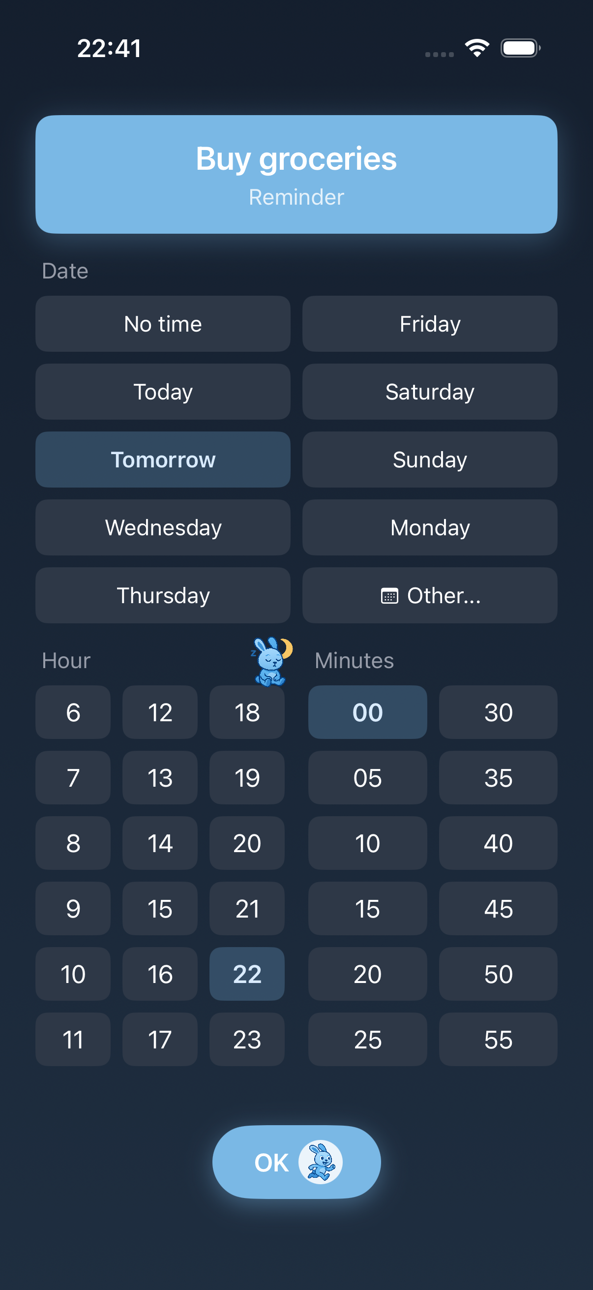 Selecting a late night reminder time